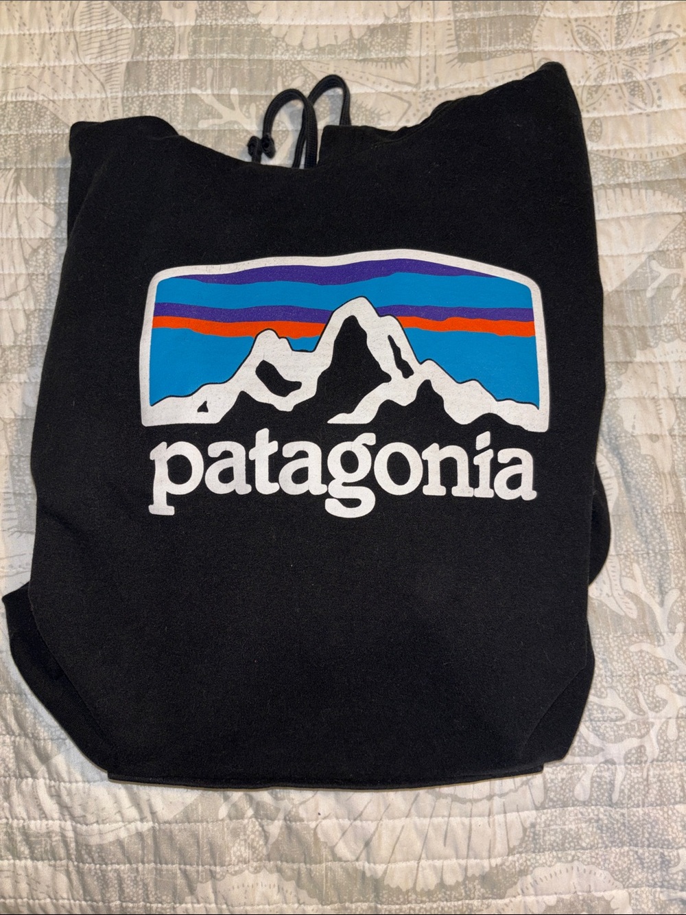 Patagonia Black hoodie Sweatshirt with Multicolor Mountain Logo Mens large